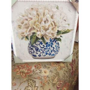 Unbranded White Floral Painting Blue Vase One Size Home Art Decor